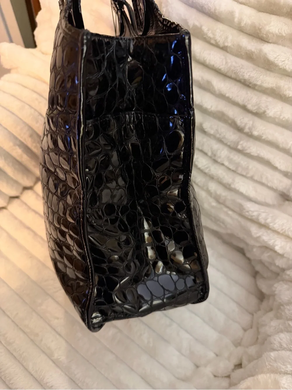 2008 Dior Black Croc-Embossed Patent Leather Satchel 61 Tote